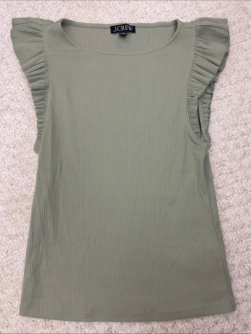 J. Crew Sage Green Ribbed Flutter Sleeve Tank